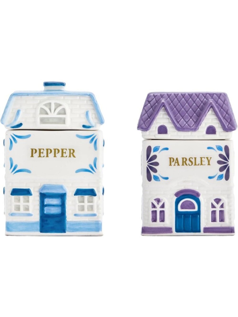Hand-Painted Ceramic Spice Jar Set of 2 - Blue & Purple, Airtight Kitchen